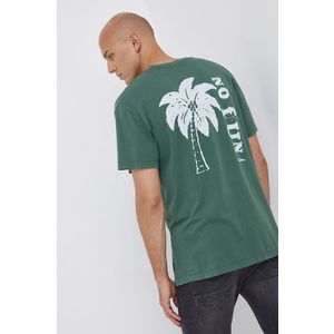Bavlnené tričko Quiksilver zelená farba, jednofarebné vyobraziť