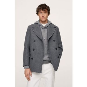 Kabát Mango Man pánsky, šedá farba, prechodný, dvojradový vyobraziť