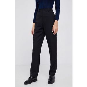 Hodvábne nohavice Polo Ralph Lauren dámske, čierna farba, rovné, vysoký pás vyobraziť