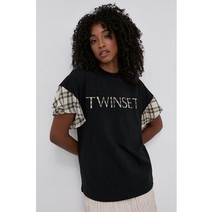 Tričko s prímesou vlny Twinset čierna farba vyobraziť