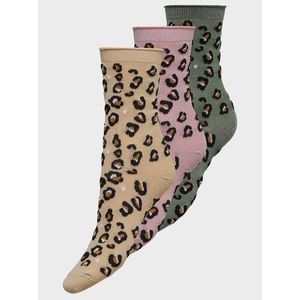 Sada troch párov vzorovaných ponožiek v béžovej, ružovej a zelenej farbe ONLY Sandra vyobraziť
