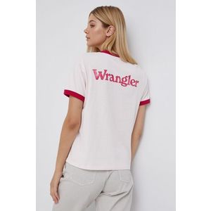 Bavlnené tričko Wrangler ružová farba vyobraziť