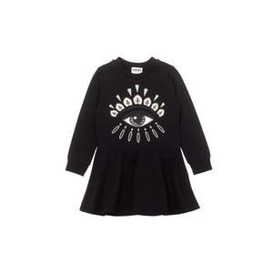 Dievčenské bavlnené šaty Kenzo Kids čierna farba, mini, áčkový strih vyobraziť