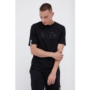 Bavlnené tričko Diadora čierna farba, s potlačou vyobraziť