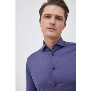 Bavlnená košeľa Eton pánska, tmavomodrá farba, slim, s talianskym golierom vyobraziť