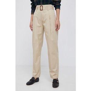 Nohavice Polo Ralph Lauren dámske, béžová farba, široké, vysoký pás vyobraziť