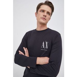 Bavlnené tričko s dlhým rukávom Armani Exchange tmavomodrá farba, s potlačou vyobraziť