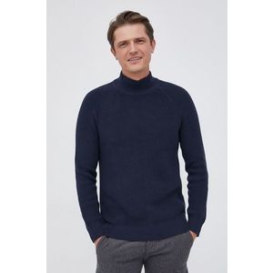 Bavlnený sveter Selected Homme pánsky, tmavomodrá farba, s polorolákom vyobraziť