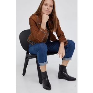 Semišová bunda Pepe Jeans dámska, hnedá farba, prechodná vyobraziť