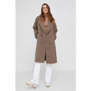 Kabát Answear Lab dámsky, béžová farba, prechodný, dvojradový vyobraziť