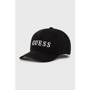 Detská čiapka Guess čierna farba, s nášivkou vyobraziť