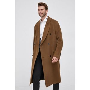 Vlnený kabát Drykorn hnedá farba, prechodný, dvojradový vyobraziť