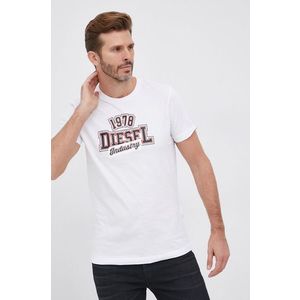 Bavlnené tričko Diesel biela farba, s potlačou vyobraziť
