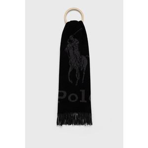 Vlnený šál Polo Ralph Lauren čierna farba, jednofarebný vyobraziť