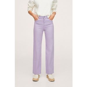 Nohavice Mango dámske, fialová farba, rovné, vysoký pás vyobraziť