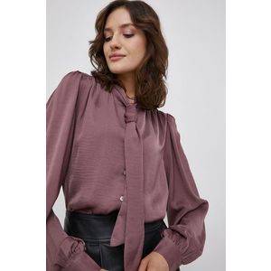Košeľa JDY dámska, fialová farba, regular, s viazaním vo výstrihu vyobraziť
