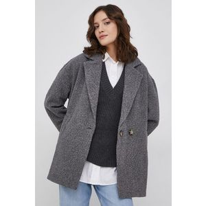 Kabát JDY dámsky, šedá farba, prechodný, dvojradový vyobraziť