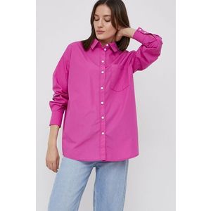 Bavlnená košeľa Vila dámska, ružová farba, regular, s klasickým golierom vyobraziť