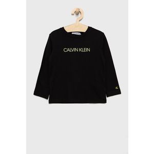 Detská bavlnená košeľa s dlhým rukávom Calvin Klein Jeans čierna farba, s potlačou vyobraziť