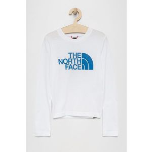 Detská bavlnená košeľa s dlhým rukávom The North Face biela farba, s potlačou vyobraziť