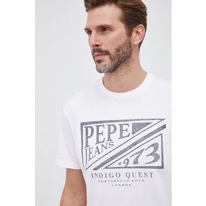 Bavlnené tričko Pepe Jeans biela farba, s potlačou vyobraziť