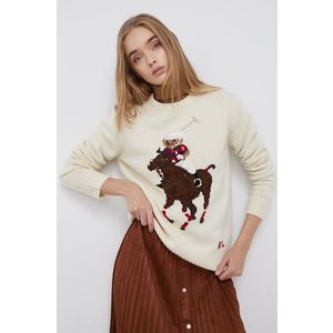 Vlnený sveter Polo Ralph Lauren dámsky, krémová farba vyobraziť