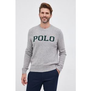 Vlnený sveter Polo Ralph Lauren pánsky, šedá farba vyobraziť