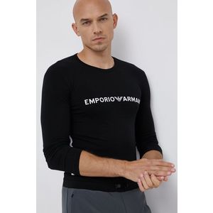 Tričko s dlhým rukávom Emporio Armani Underwear pánske, čierna farba, s potlačou vyobraziť