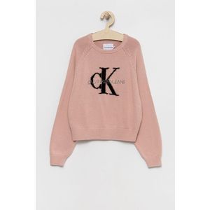 Detský bavlnený sveter Calvin Klein Jeans ružová farba, ľahký vyobraziť