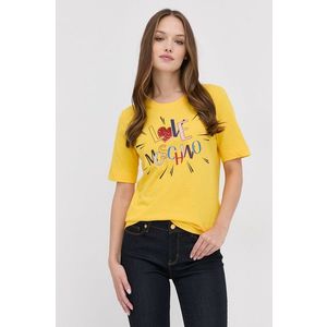 Bavlnené tričko Love Moschino žltá farba vyobraziť
