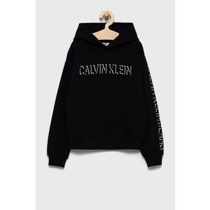 Detská bavlnená mikina Calvin Klein Jeans čierna farba, jednofarebná vyobraziť