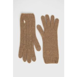Vlnené rukavice Polo Ralph Lauren dámske, hnedá farba vyobraziť