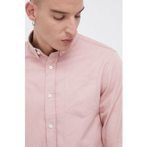 Bavlnená košeľa Brave Soul pánska, ružová farba, regular, s golierom button-down vyobraziť