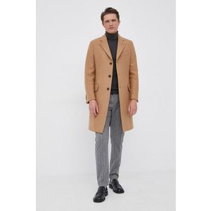 Vlnený kabát Tommy Hilfiger béžová farba, prechodný vyobraziť