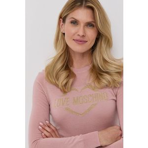 Vlnený sveter Love Moschino dámsky, ružová farba, ľahký vyobraziť