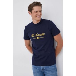 Bavlnené tričko Lacoste tmavomodrá farba, s nášivkou vyobraziť