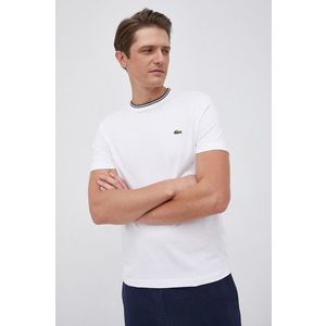 Bavlnené tričko Lacoste biela farba, jednofarebné vyobraziť