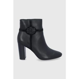 Kožené členkové topánky Lauren Ralph Lauren dámske, čierna farba, na podpätku vyobraziť