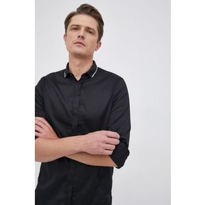 Bavlnená košeľa Armani Exchange pánska, čierna farba, slim, s klasickým golierom vyobraziť