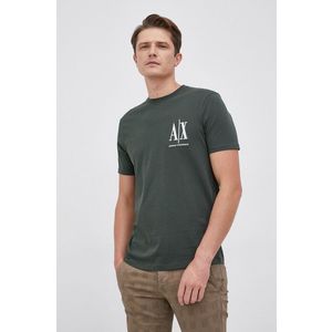 Bavlnené tričko Armani Exchange zelená farba, s nášivkou vyobraziť