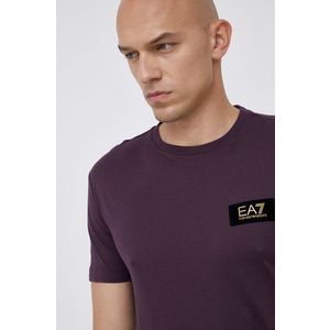 Bavlnené tričko EA7 Emporio Armani fialová farba, s nášivkou vyobraziť