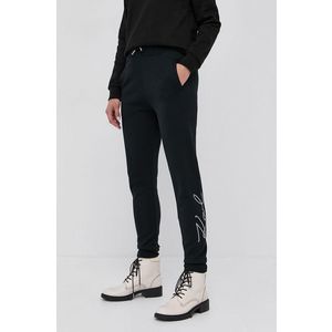 Nohavice Karl Lagerfeld dámske, čierna farba, s nášivkou vyobraziť