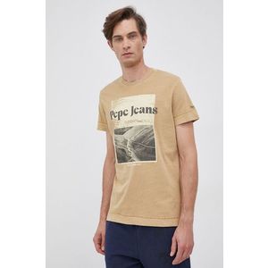 Bavlnené tričko Pepe Jeans béžová farba, s potlačou vyobraziť