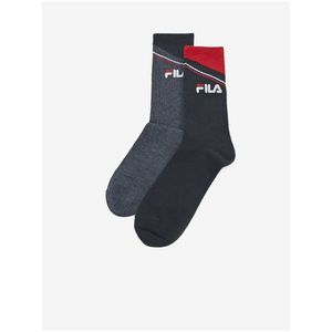 Sada dvoch párov pánskych vzorovaných ponožiek v šedej a tmavomodrej farbe FILA vyobraziť