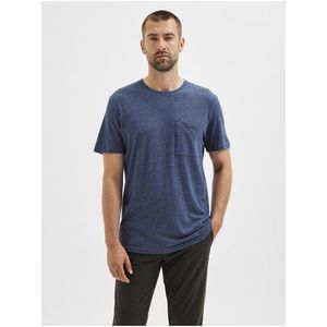 Tmavomodré pánske žíhané tričko s vreckom Selected Homme Decker vyobraziť