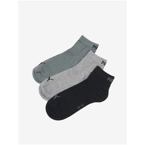 Sada troch párov unisex ponožiek v čiernej, šedej a zelenej farbe Puma Quarter Plain vyobraziť