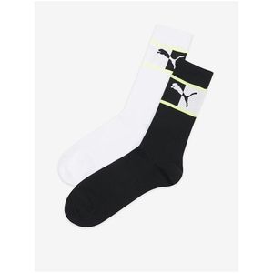 Sada dvoch párov unisex ponožiek v čiernej a bielej farbe Puma Blocked Logo Sock vyobraziť