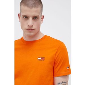 Bavlnené tričko Tommy Jeans oranžová farba, s potlačou vyobraziť