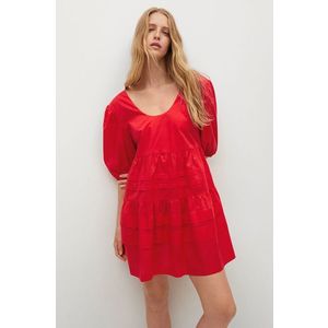 Bavlnené šaty Mango MAYO červená farba, mini, áčkový strih vyobraziť