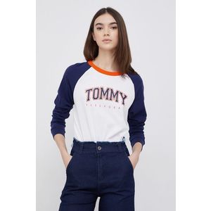 Bavlnené tričko s dlhým rukávom Tommy Hilfiger biela farba vyobraziť